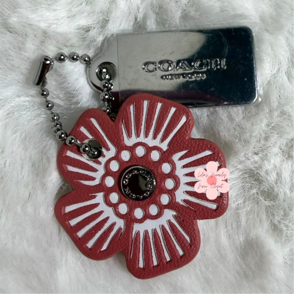 1.5" COACH Silver Tea Rose Flower Floral Bag Charm Hang Tag